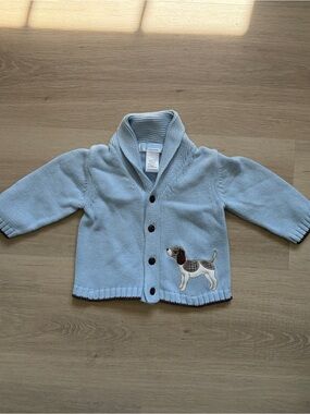 Janie & Jack Light Blue Shawl Collar Cardigan with Dog Applique